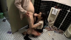 Asian babe having Toilet Sex with an old man