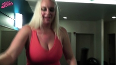 Big Boobed Blonde Masturbates With A Dildo In The Bathroom