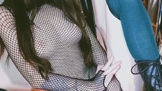 Cute brunette amateur teen masturbates on webcam