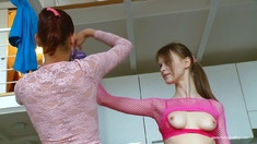 Small titted brunette teen fingering on the bed
