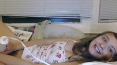 Lovely Amateur teen brunette masturbating outdoor