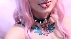 Close up with teen pussy pleased with dildo and vibrator