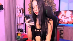 Amateur Teen School Girl in Stockings Playing with Toys 3