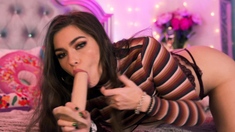 Hot babe Sophie Paris having horny solo toy masturbation