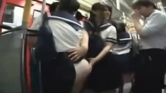 Asian teen Rin Suzune has group action in school uniform