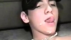 Scally boy eats his own cum