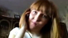 Blowjob and handjob by Redhead Russian Teen while on phone